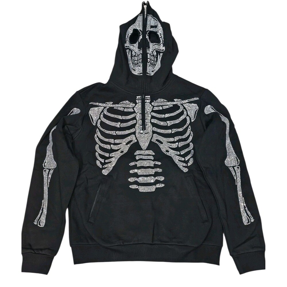 Guapi Skeleton Hoodie Mens M Rhinestone Hood Zip Limited Edition Halloween